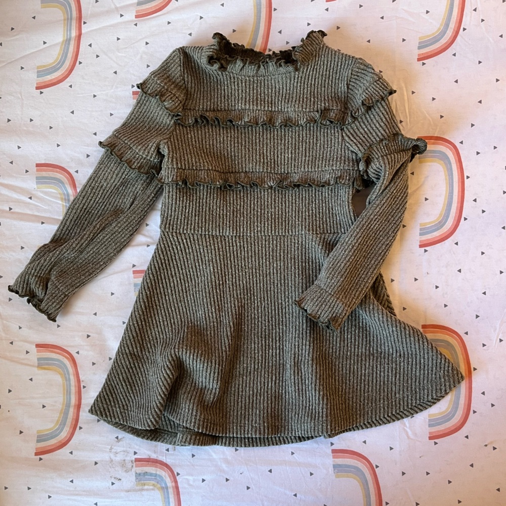 Ruffled Knit Dress in Olive Green